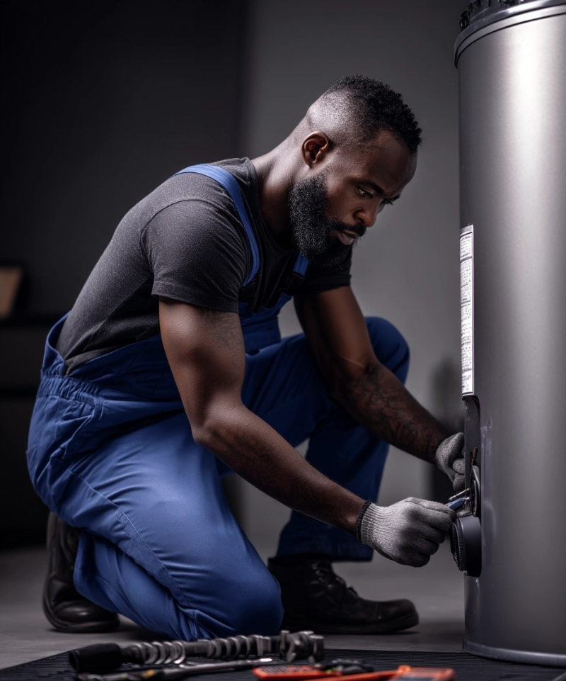 home warranty technician fixing a hot water heater